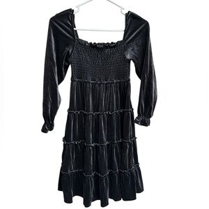 Crown & Ivy Dress Girls Size Medium Gray Velvet Tiered Smocked Dress NWT